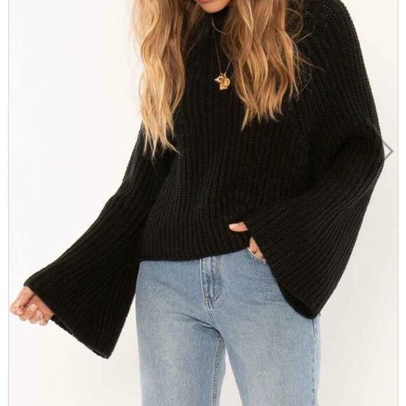 Amuse Society Flare Sleeve Knit Crew Neck Sweater in Cream - Size S - Picture 3 of 6